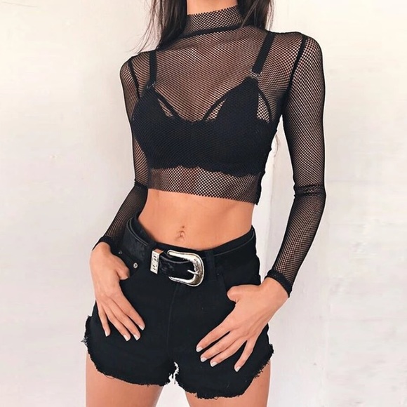 Tops - long sleeve mesh crop